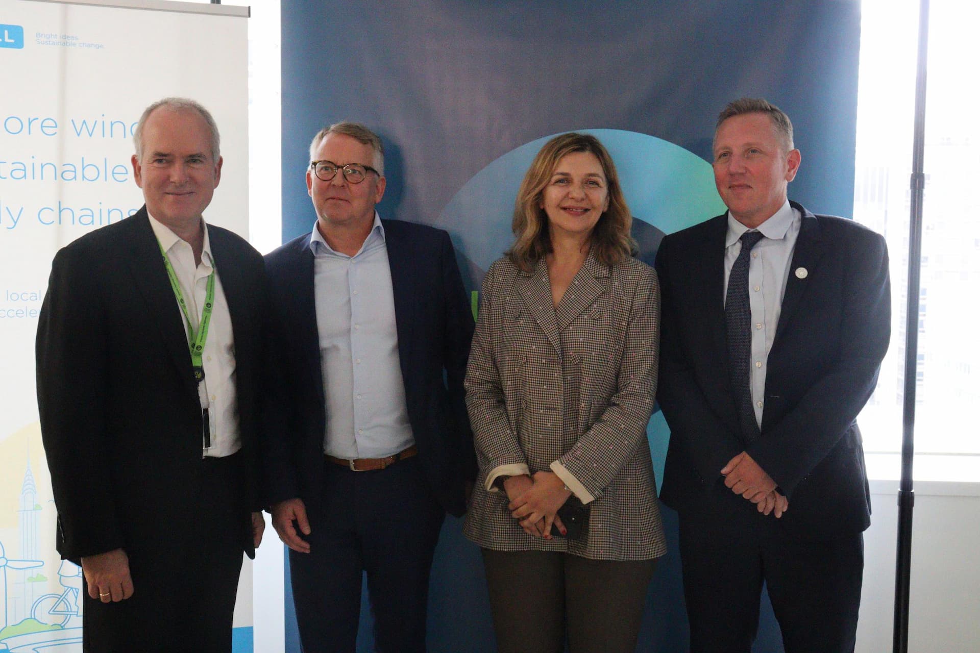 Ramboll joined the Global Alliance for Offshore Wind at a signing ceremony during Climate Week.  From right to left are: Denmark's climate ambassador, Thomas Anker, Ramboll COO, Michael SImmelsgaard, director of planning at IRENA, Elizabeth Press and CEO of the Global Wind Energy Council, Ben Blackwell. 